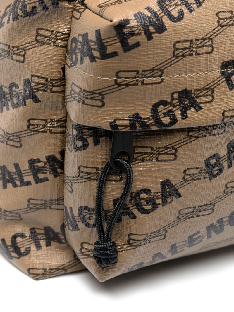 Brown Logo Print Coated Canvas Backpack