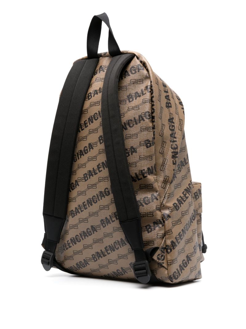 Brown Logo Print Coated Canvas Backpack