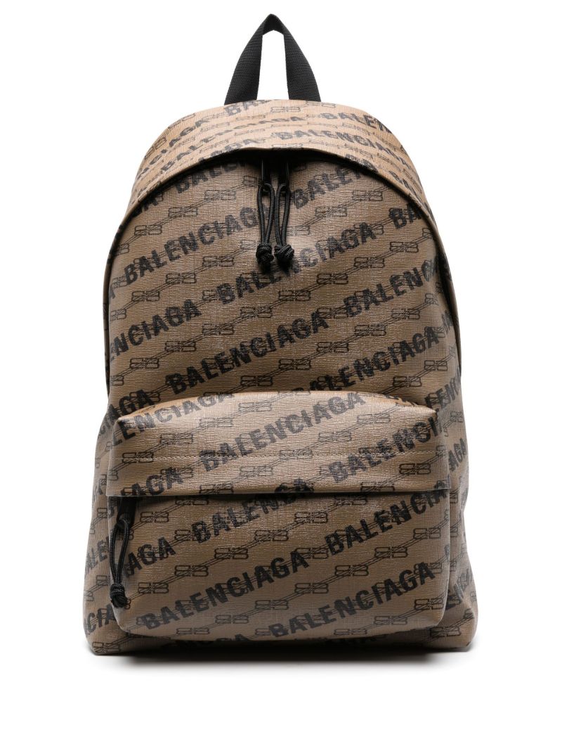 Brown Logo Print Coated Canvas Backpack