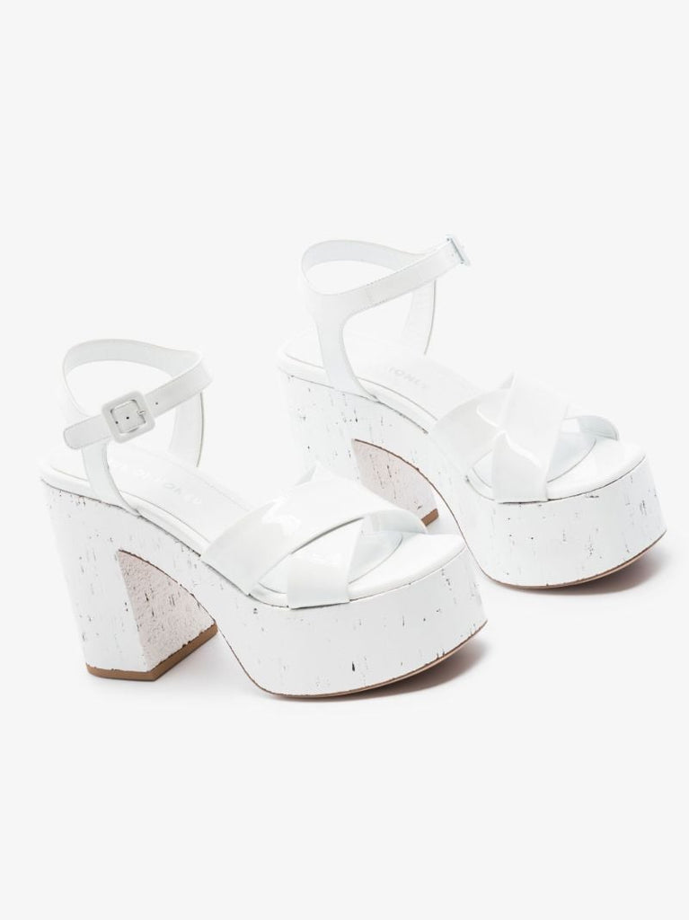 White Lacquer Doll 125 Platform Patent Leather Sandals
