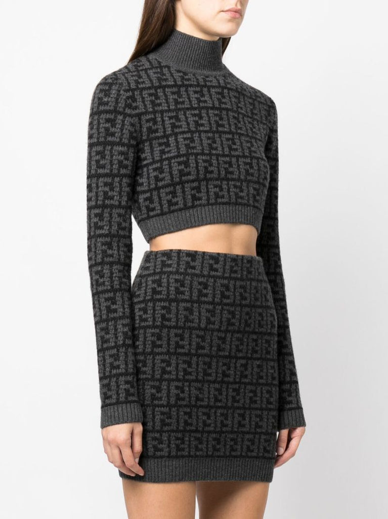 Black Ff Jacquard Cashmere Sweater