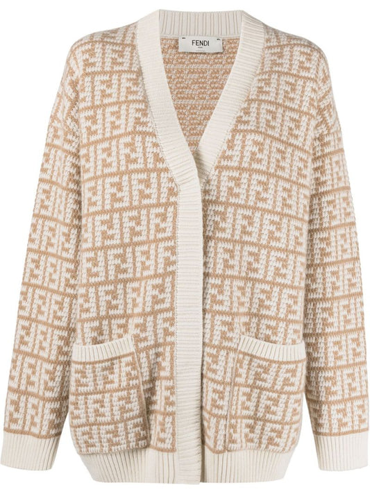 Neutral Ff Cashmere Cardigan