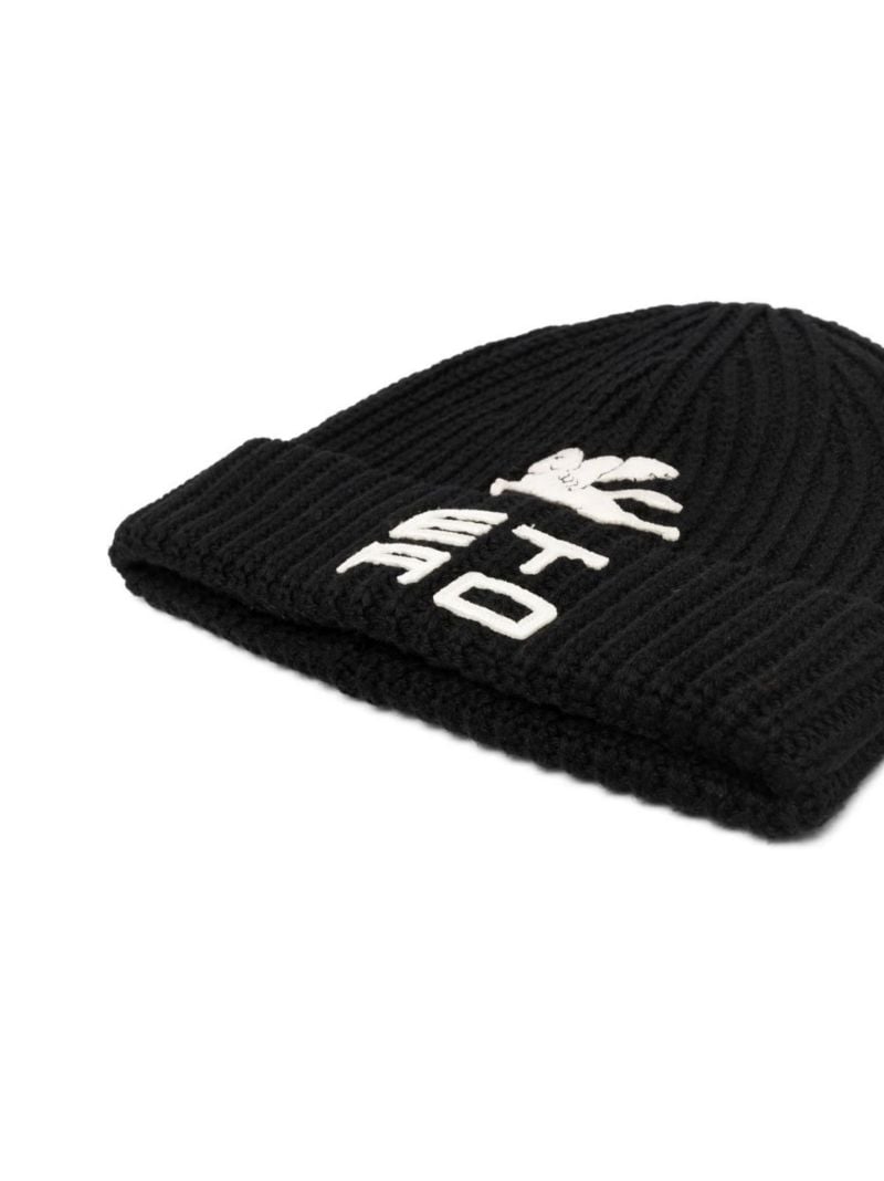 Black Logo Wool Beanie Hat