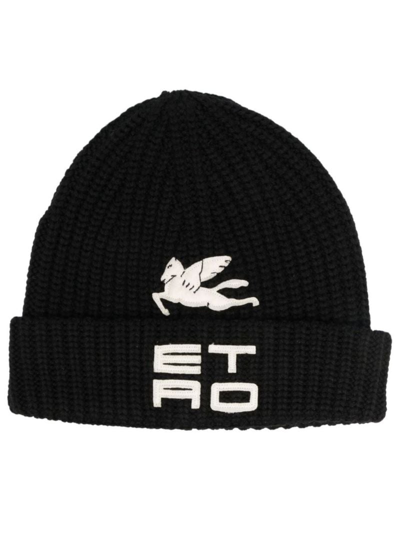 Black Logo Wool Beanie Hat