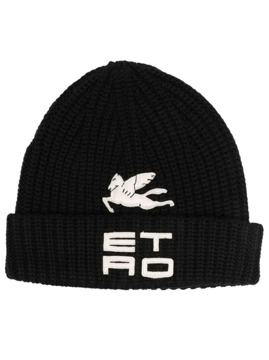 Black Logo Wool Beanie Hat