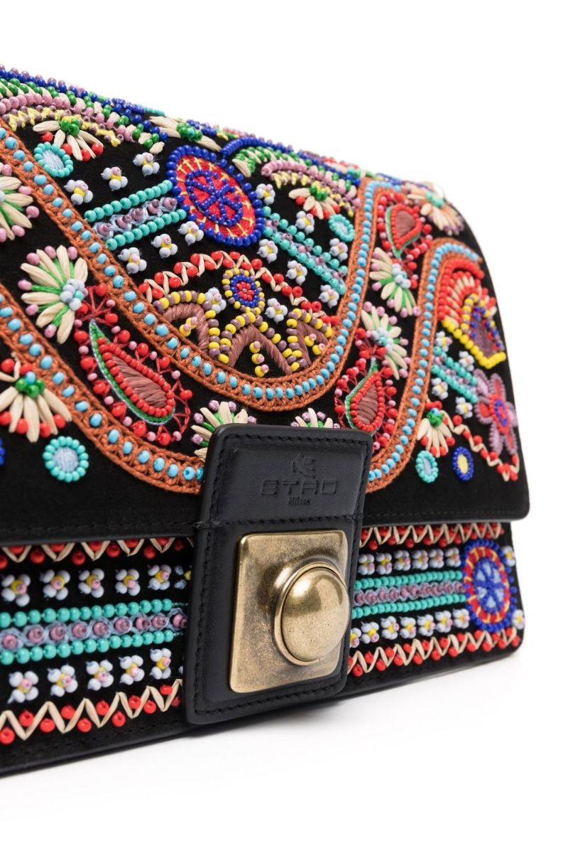 Black Crown Me Beaded Suede Shoulder Bag