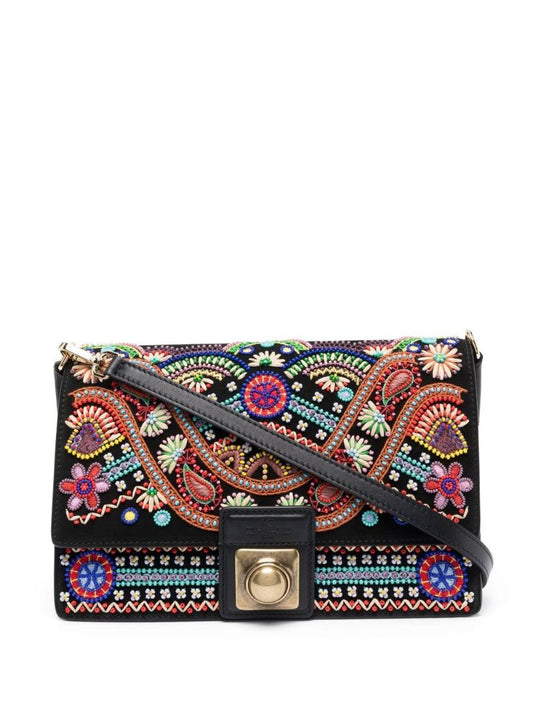 Black Crown Me Beaded Suede Shoulder Bag