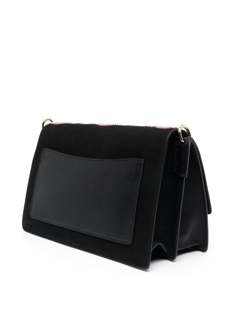 Black Crown Me Beaded Suede Shoulder Bag