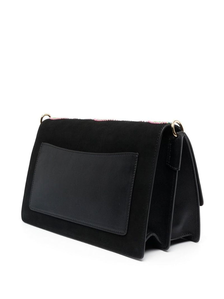 Black Crown Me Beaded Suede Shoulder Bag