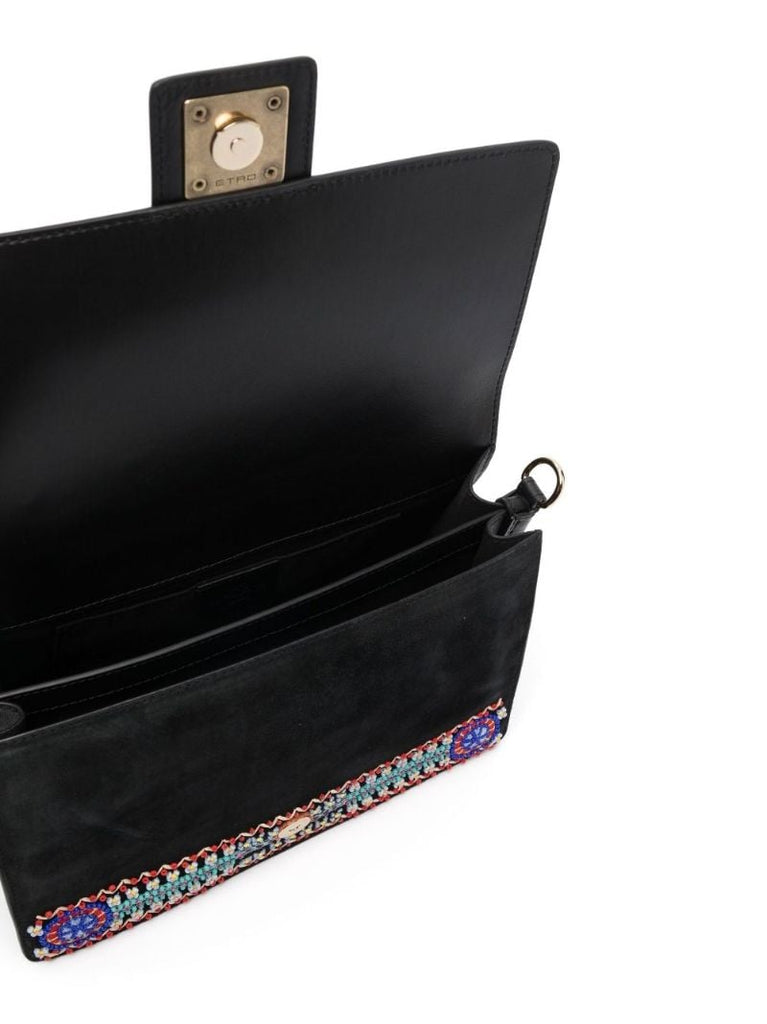 Black Crown Me Beaded Suede Shoulder Bag