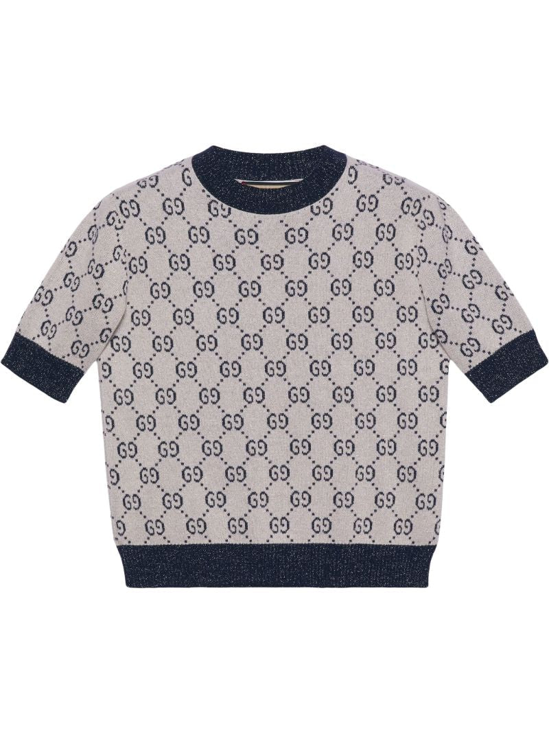 White Gg Jacquard Knit Sweater