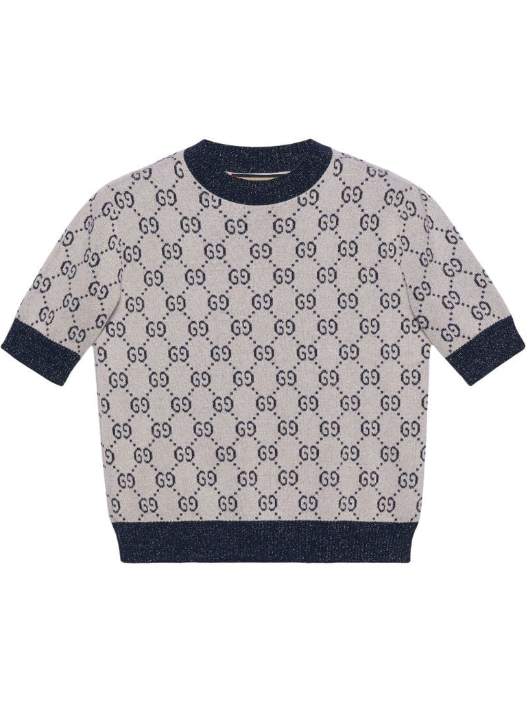 White Gg Jacquard Knit Sweater