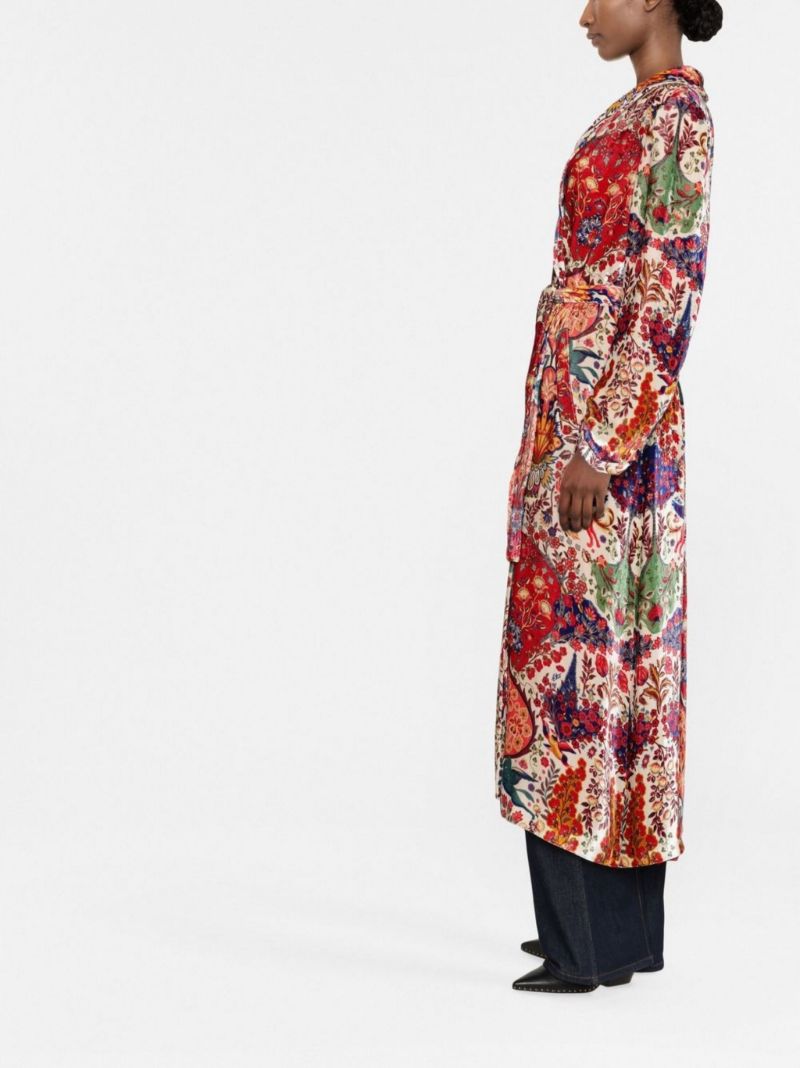 Red Printed Belted Coat