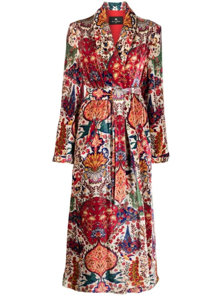 Red Printed Belted Coat