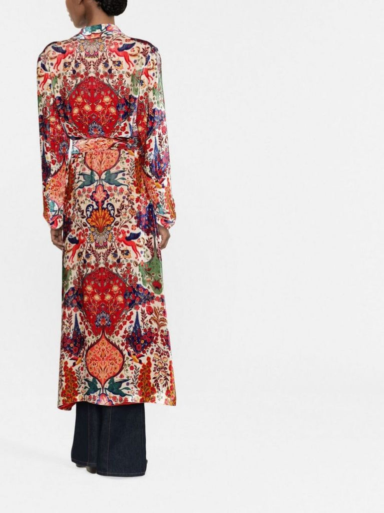 Red Printed Belted Coat