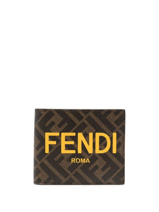 Brown Logo Print Monogrammed Wallet
