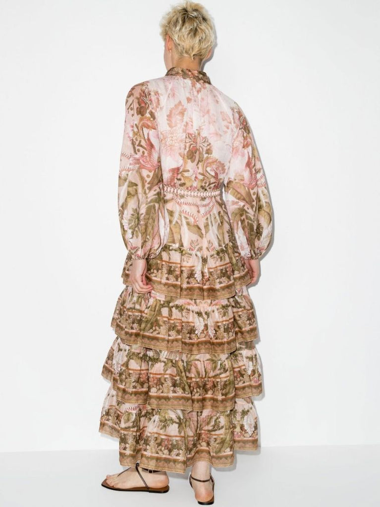 Lyre Tiered Printed Midi Dress