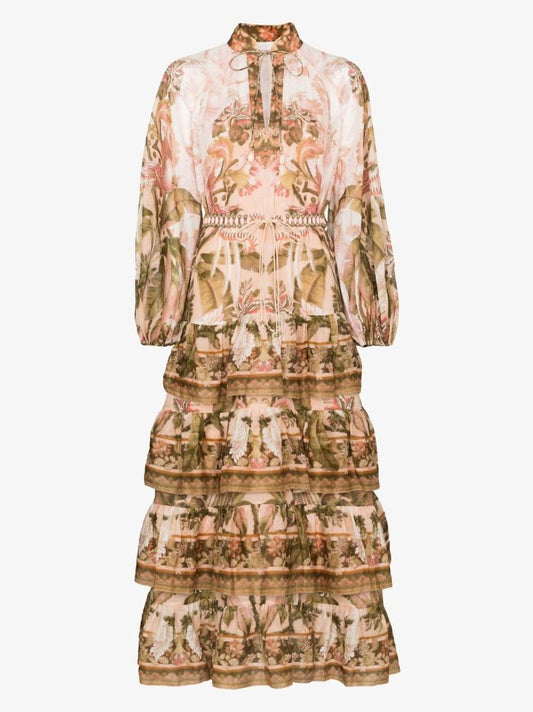 Lyre Tiered Printed Midi Dress