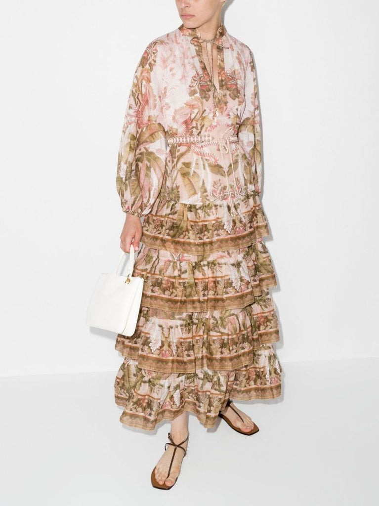 Lyre Tiered Printed Midi Dress