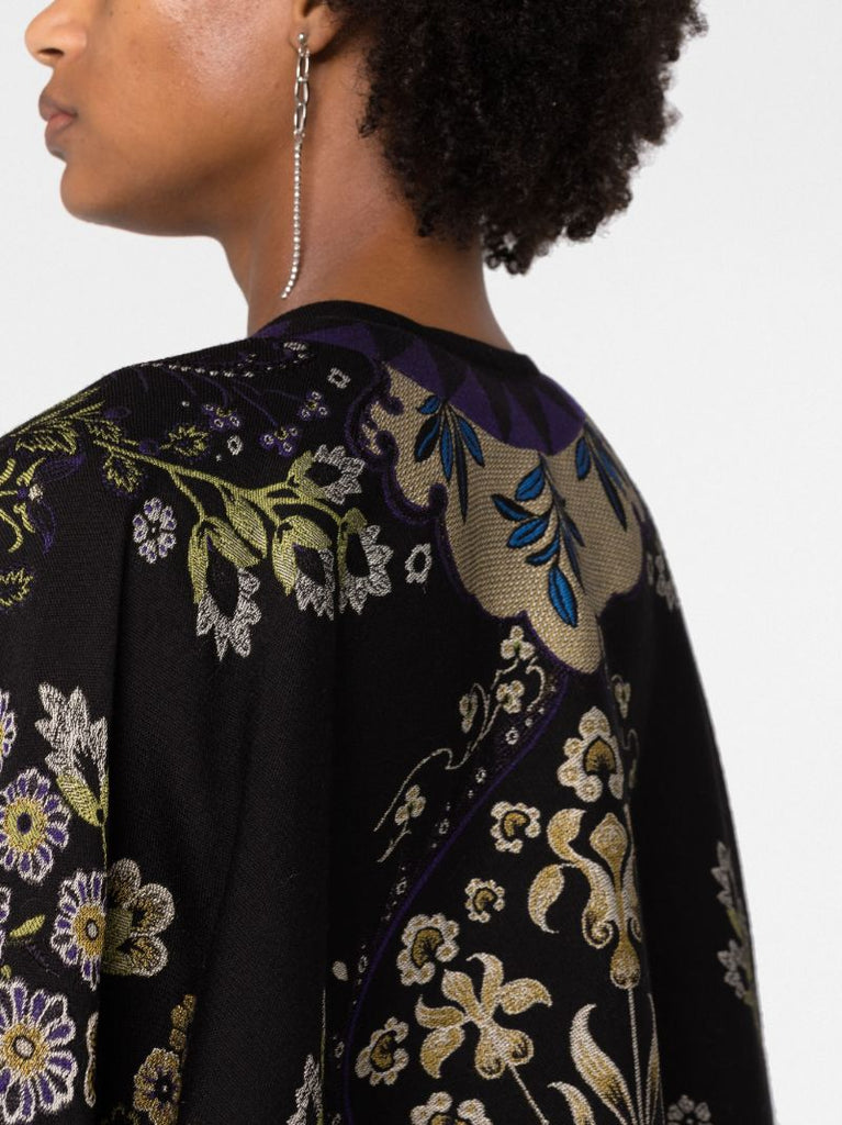 Black Floral Embroidered Cape