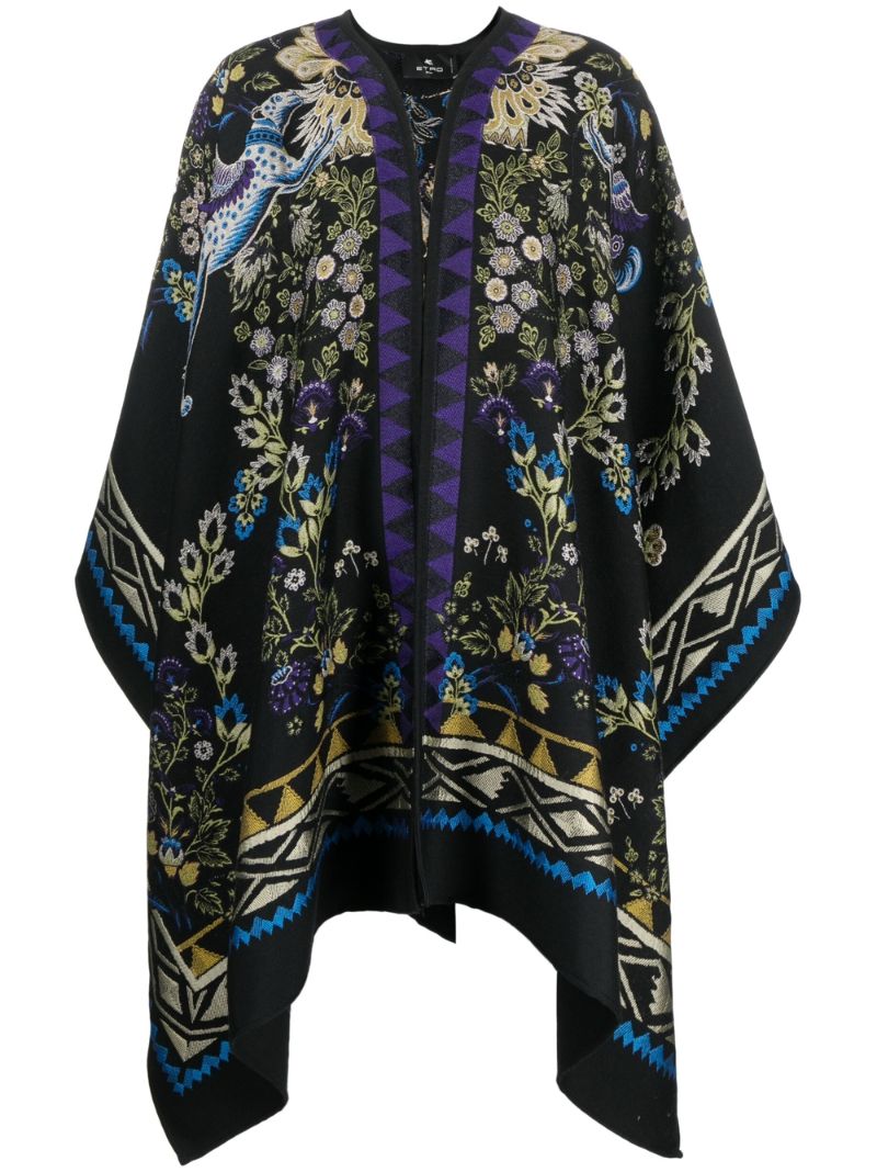 Black Floral Embroidered Cape