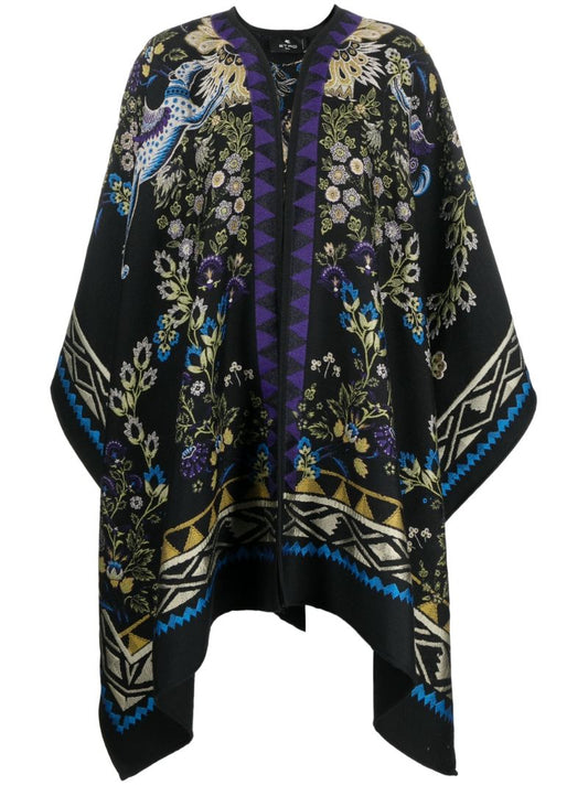 Black Floral Embroidered Cape