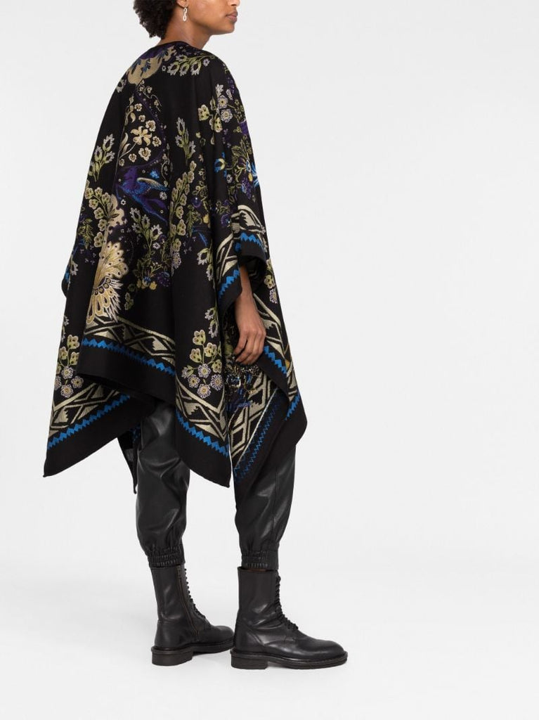 Black Floral Embroidered Cape
