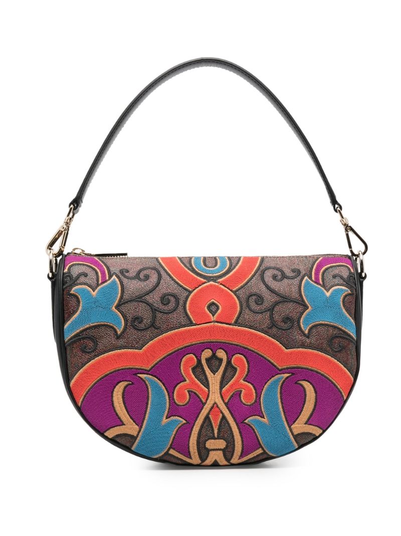 Brown Paisley Embroidered Leather Shoulder Bag