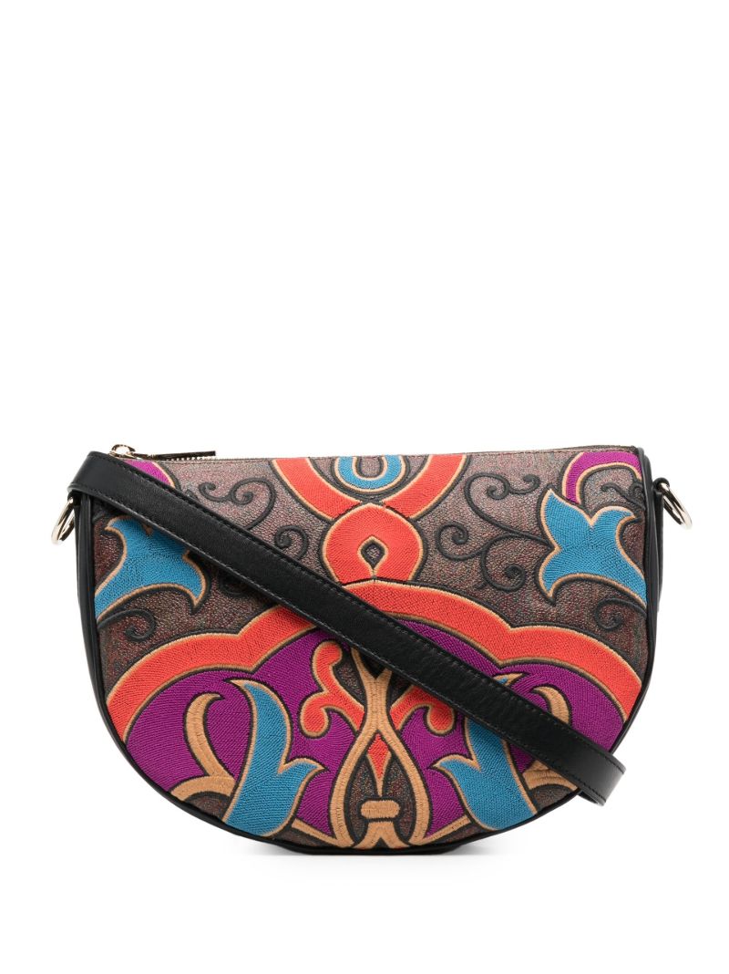Brown Paisley Embroidered Leather Shoulder Bag