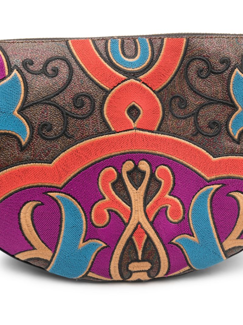 Brown Paisley Embroidered Leather Shoulder Bag