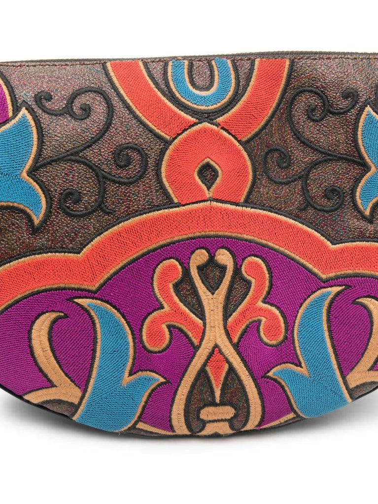 Brown Paisley Embroidered Leather Shoulder Bag