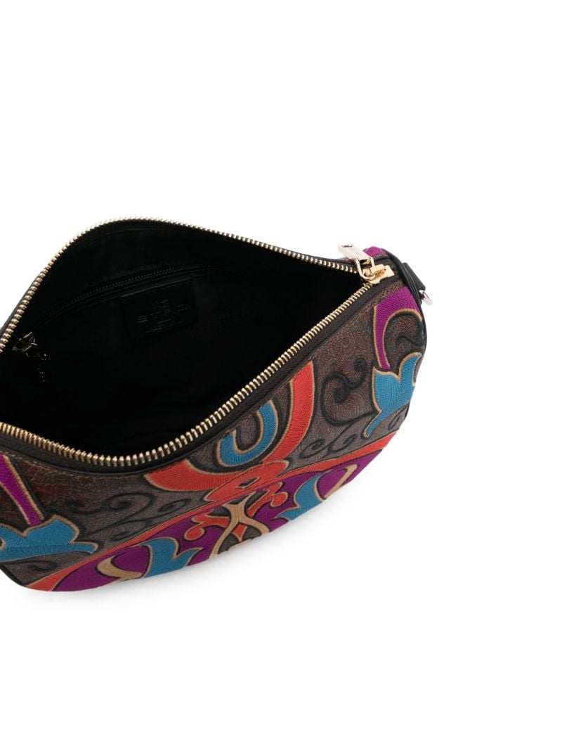 Brown Paisley Embroidered Leather Shoulder Bag