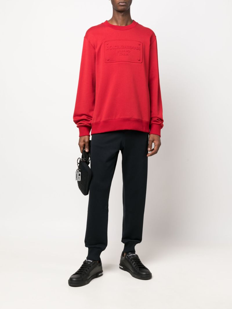 Red Logo Plaque Embossed Cotton Sweatshirt