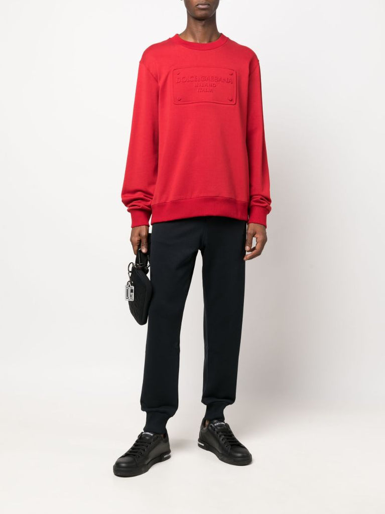 Red Logo Plaque Embossed Cotton Sweatshirt