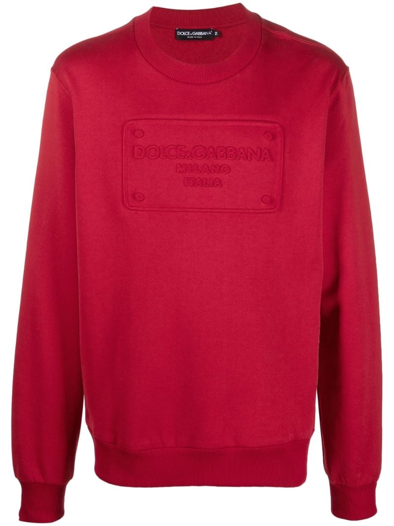 Red Logo Plaque Embossed Cotton Sweatshirt