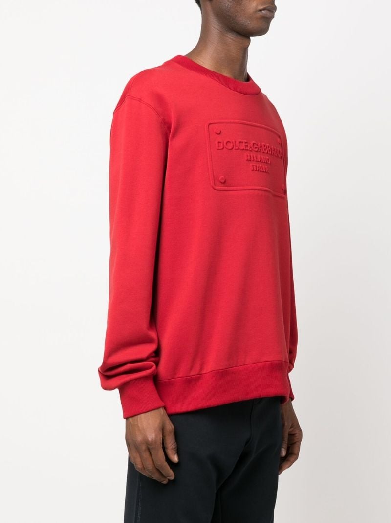 Red Logo Plaque Embossed Cotton Sweatshirt