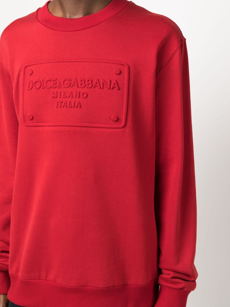 Red Logo Plaque Embossed Cotton Sweatshirt