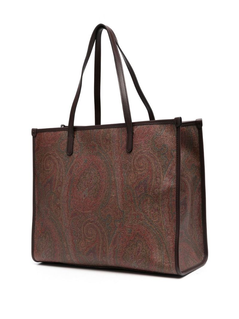 Brown Stud Embellished Paisley Print Tote Bag
