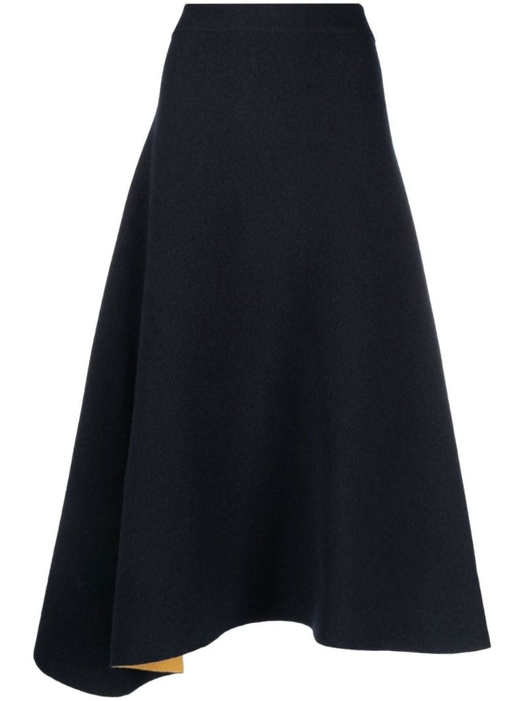 Blue Asymmetric Reversible Midi Skirt