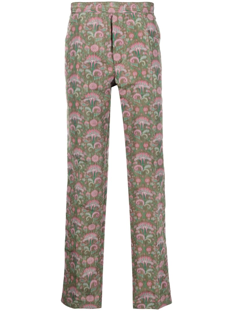 Green Erich Printed Straight-leg Trousers