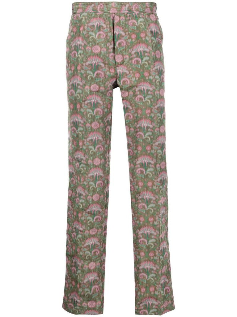 Green Erich Printed Straight-leg Trousers