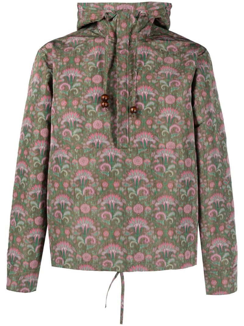 Green Mario Print Hooded Windbreaker