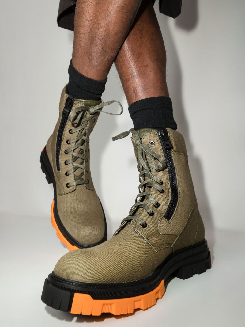 Green Lace-up Combat Boots