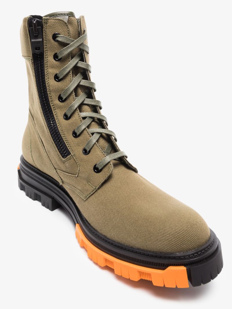Green Lace-up Combat Boots