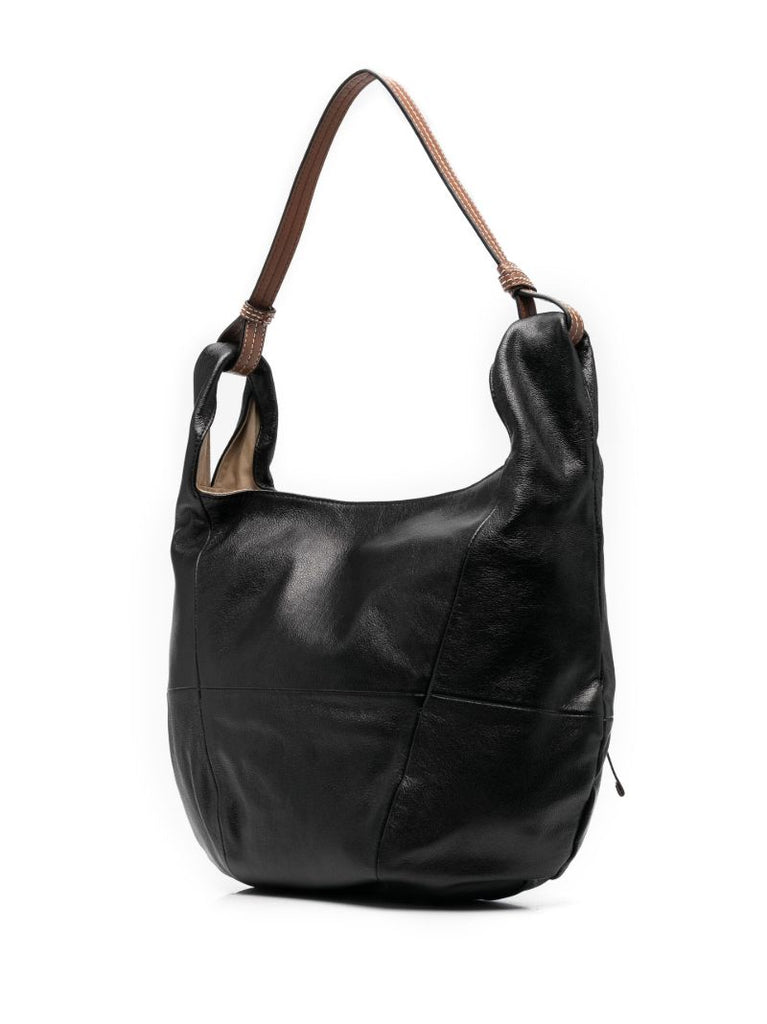 Black Indra Leather Hobo Shoulder Bag