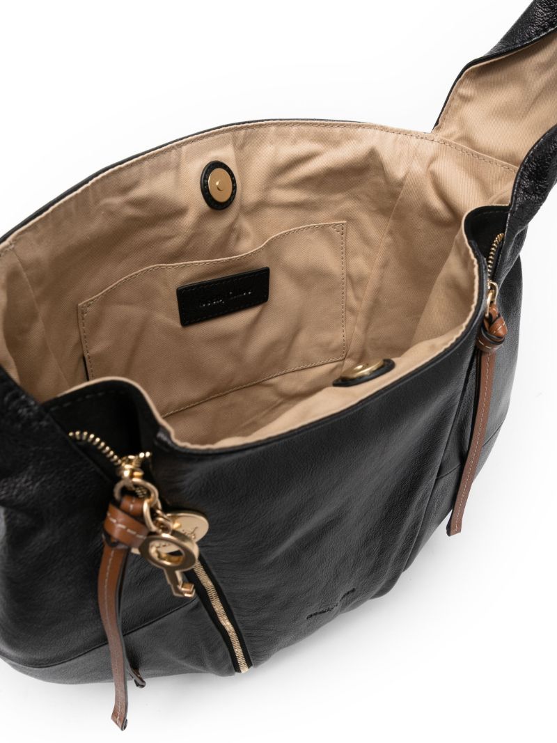 Black Indra Leather Hobo Shoulder Bag