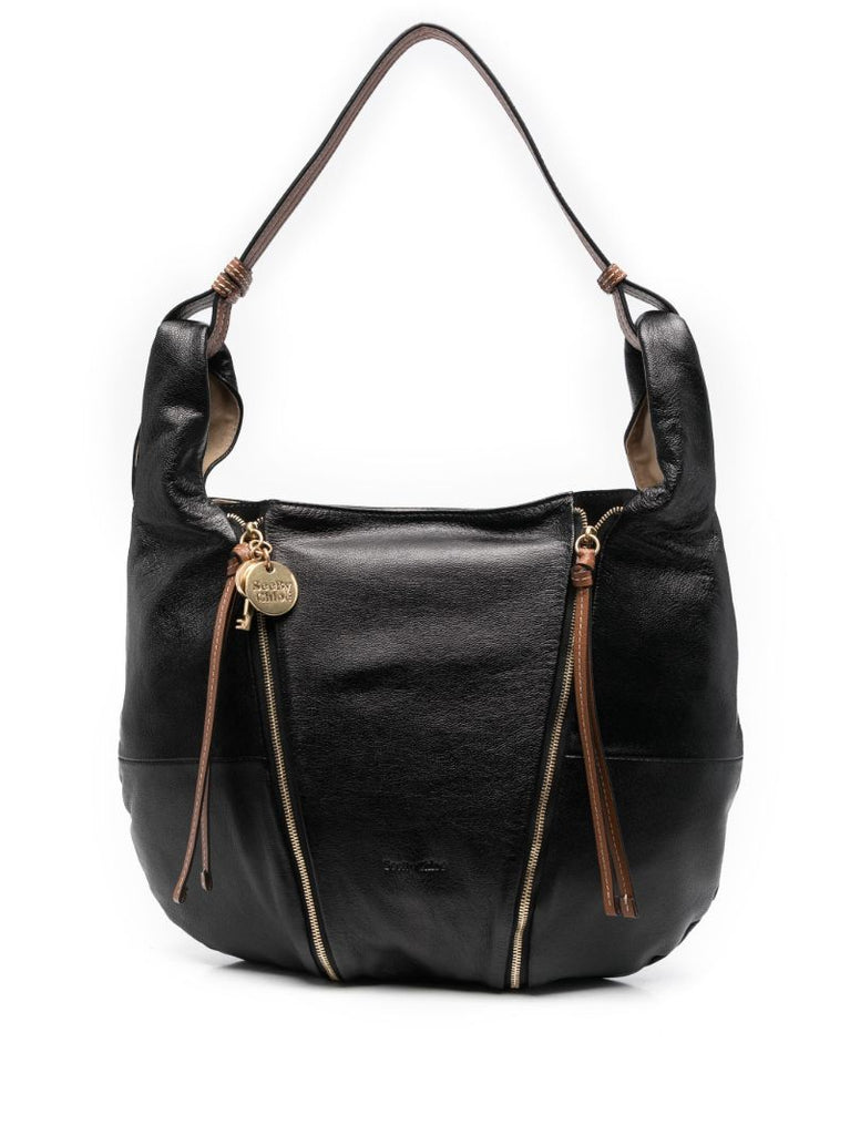 Black Indra Leather Hobo Shoulder Bag