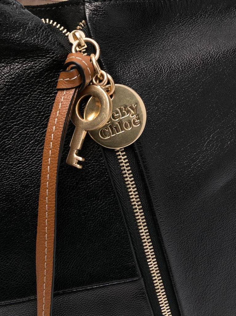 Black Indra Leather Hobo Shoulder Bag