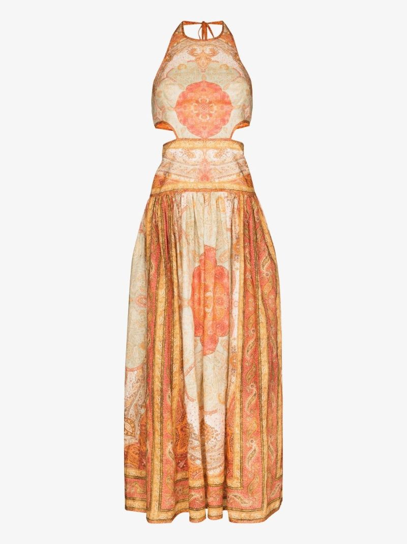 Orange Halterneck Paisley Maxi Dress