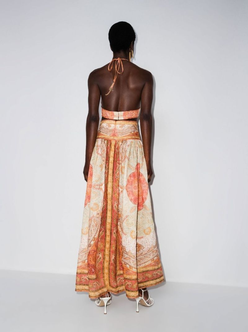 Orange Halterneck Paisley Maxi Dress